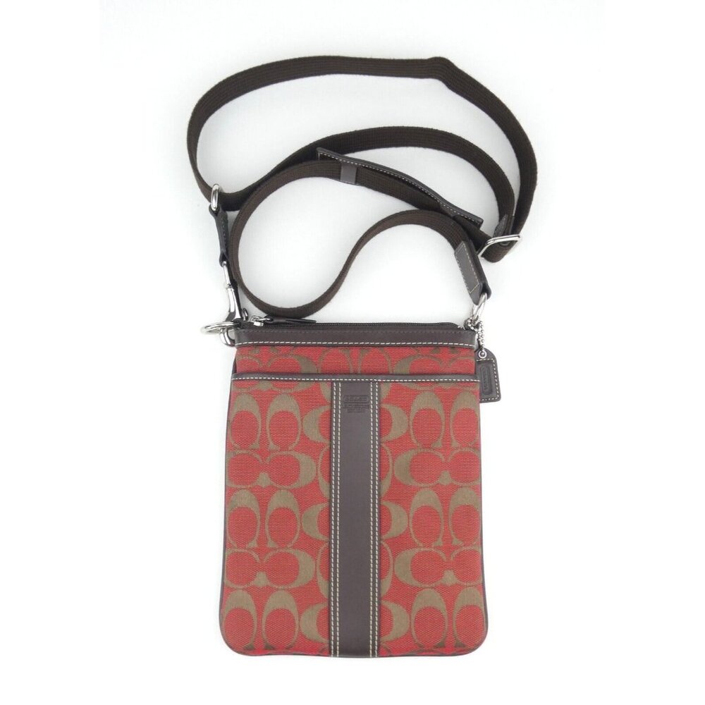 Coach Signature Jacquard Red Brown Stripe Swingpack‎  6016